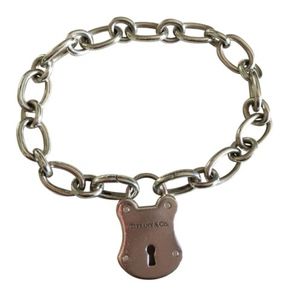 Tiffany Silver Diamond Lock Charm Bracelet